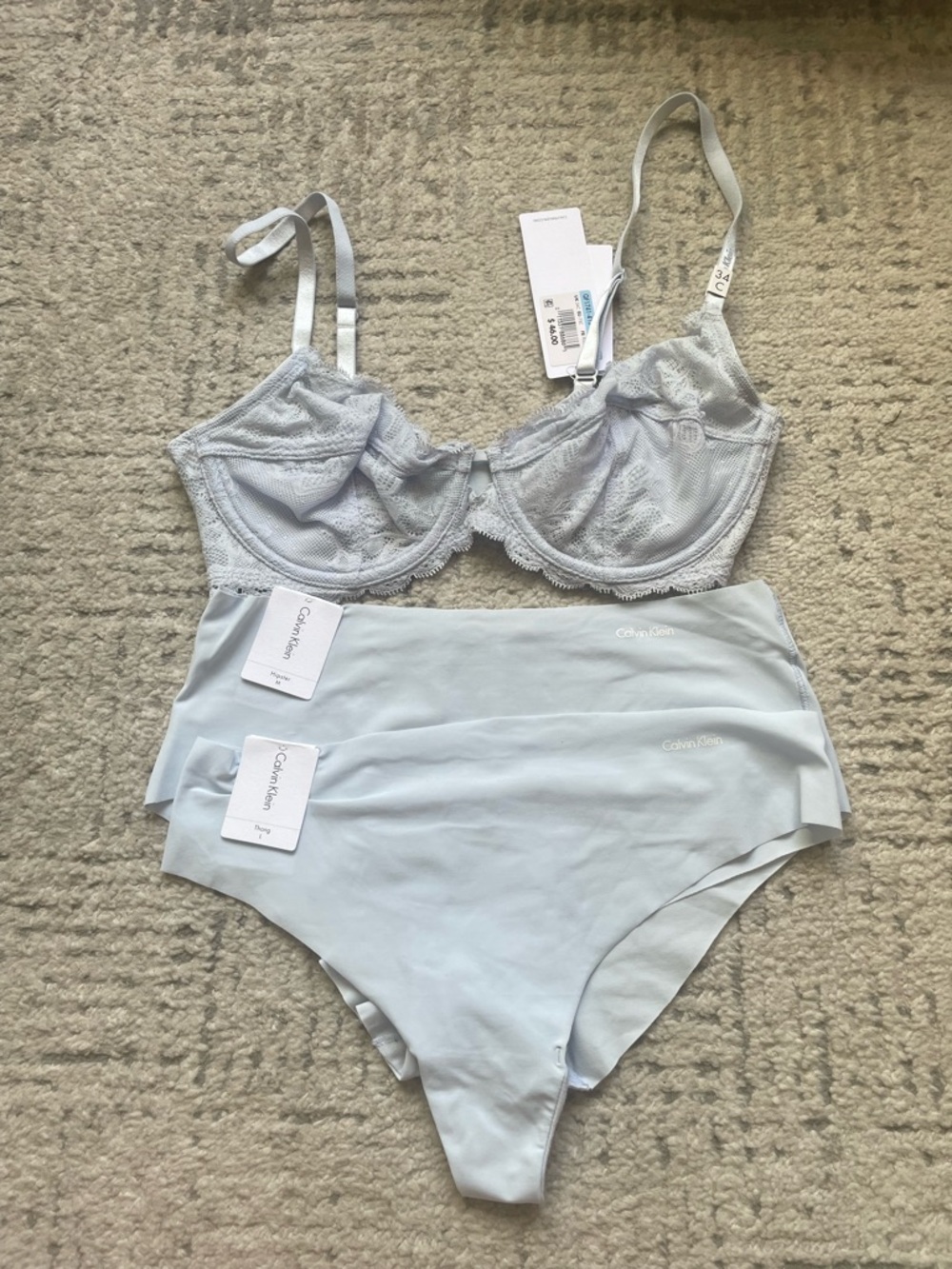 Calvin Klein Pale Blue Lace Underwire Bra with Panties